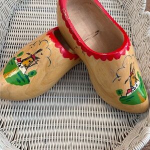 Hand-Painted Wooden Clogs with Windmill Design